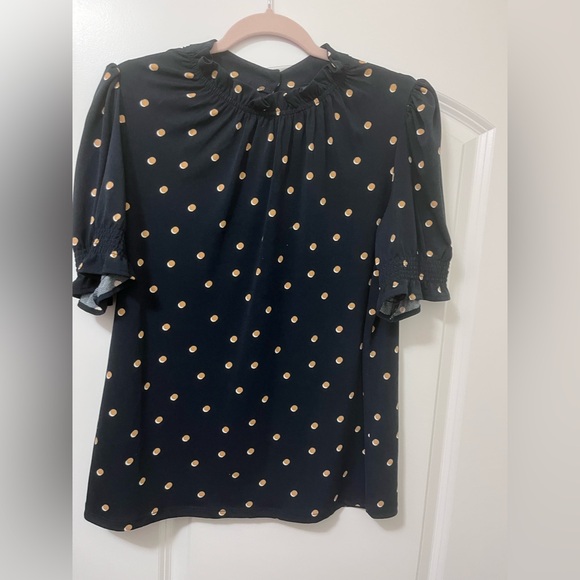 Adrianna Papell Navy Blouse with Beige Dots - Picture 1 of 5